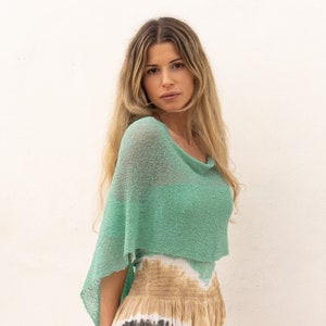 Schiere Sommer Stola für Frauen, Boho Strand Poncho Meerschaum, Leichte Strickstola cabriolet für Sommerkleid, Hippie Kleidungsaccessoires Bild 3