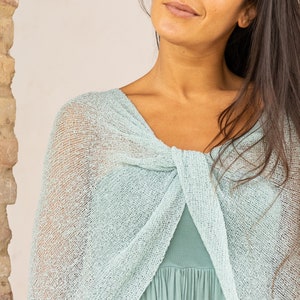 Summer sheer poncho for women, Aqua blue wrap top knitted, Versatile light poncho sweater for summer dress, Boho chic girlfriend gift image 4