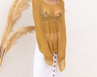 Mustard Summer Shrug Bolero, Knit Wrap Top Transparent