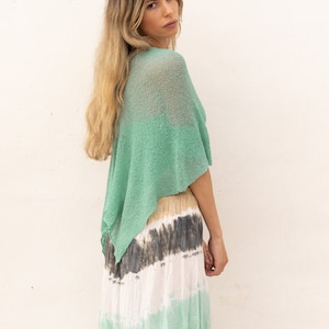 Sheer summer shawl for women, Boho beach poncho seafoam, Light knit shawl convertible for summer dress, Hippie clothing accessories image 2