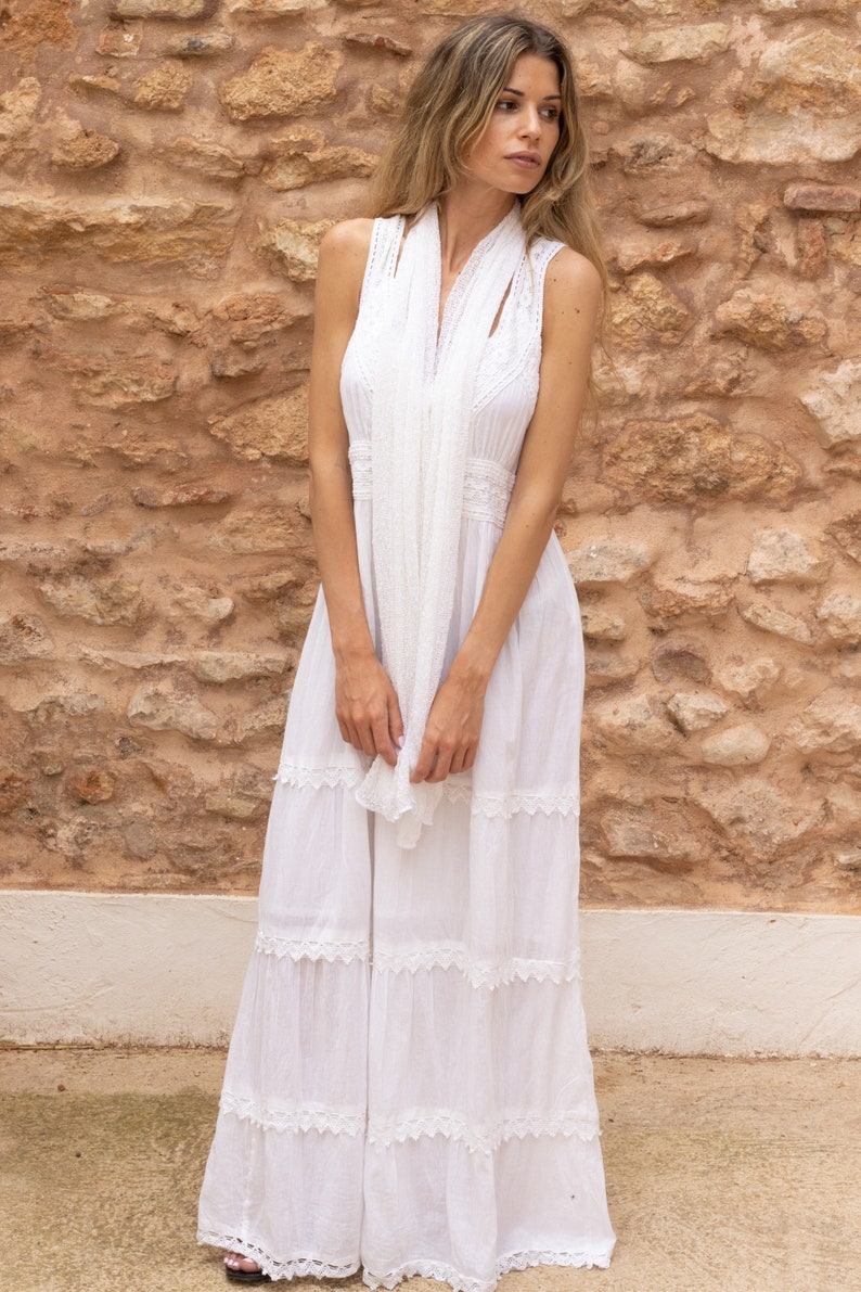 Poncho d'été bohème blanc, robe hippie transparente Ibiza, poncho blanc bohème pour femme, poncho d'été tricoté, cadeau hippie chic image 8