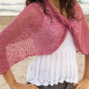 Poncho ample en tricot rose, couvre-épaule bohème, poncho ajouré léger, pull asymétrique pour l'été, vêtements en tricot décontractés pour femmes image 7
