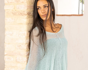 Poncho transparente de verano para mujer, top envolvente azul agua de punto, suéter poncho ligero versátil para vestido de verano, regalo de novia boho chic