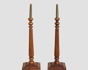 Tall Hand-Carved Candleholder Set