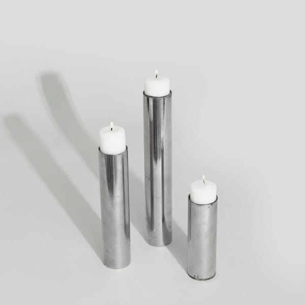 Cylindrical Chrome Candleholder Trio