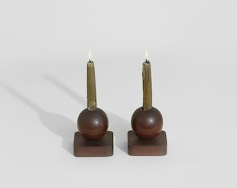 Wood Sphere Candleholder Set