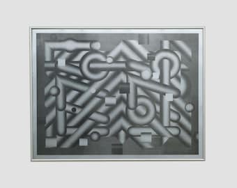 Geometric Op Art Print, 1976