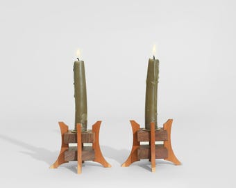 Architectural Wood Candleholder Set