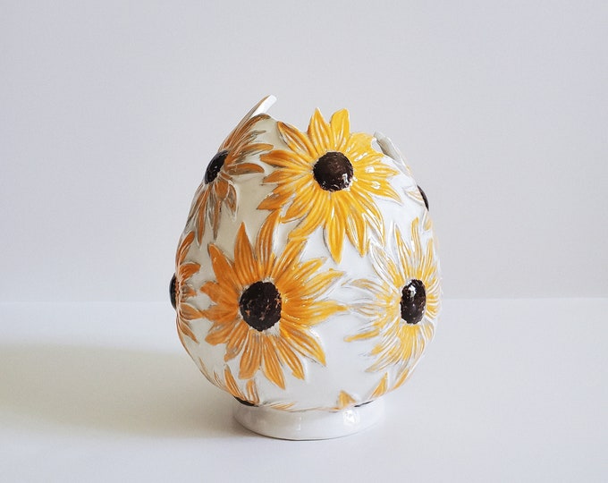 Vintage 1970s Hand Painted Ceramic Daisy/black Eyed Susan Vase