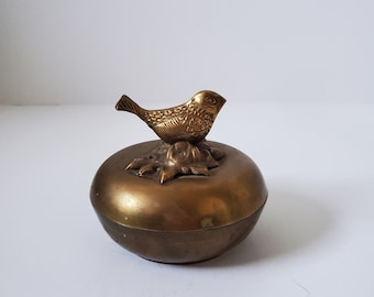 Vintage Brass Bird Ring Box, Catchall dish, Engagement Ring Box, Hollywood Regency