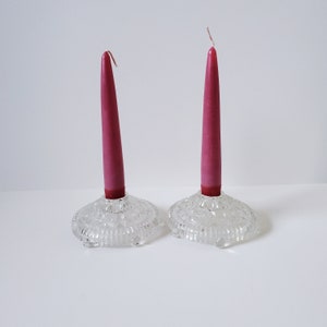 Vintage Anchor Hocking &quot;Stars and Bars&quot; Clear Glass Candlestick holders, Glass candle holder set