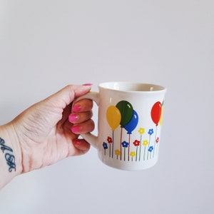 Vintage 1980s Balloon Mug: Retro Primary Colors