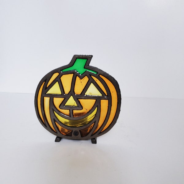 Vintage 1990s Jack O Lantern Pumpkin Stainless Resin and Metal Tealight Holder, Halloween Decor, Metal Votive Candle Holder, Holiday Decor