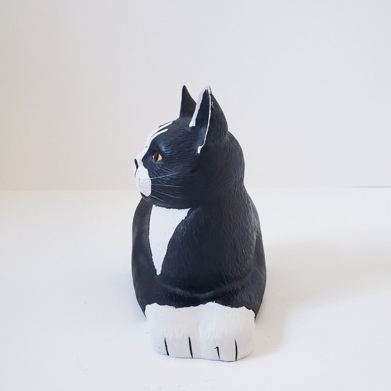 Fermalibri vintage anni '60 in porcellana ceramica in bianco e nero con figurine di gatti, fermalibri per ufficio biblioteca retrò, pezzo da esposizione per gatti immagine 7