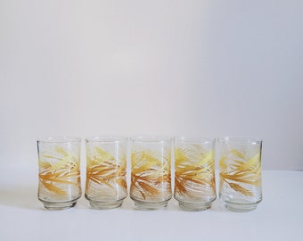 Vintage 1970s Libbey Golden Wheat Glasses, Water Juice Glasses, MCM Barware, Retro Juice Glassware