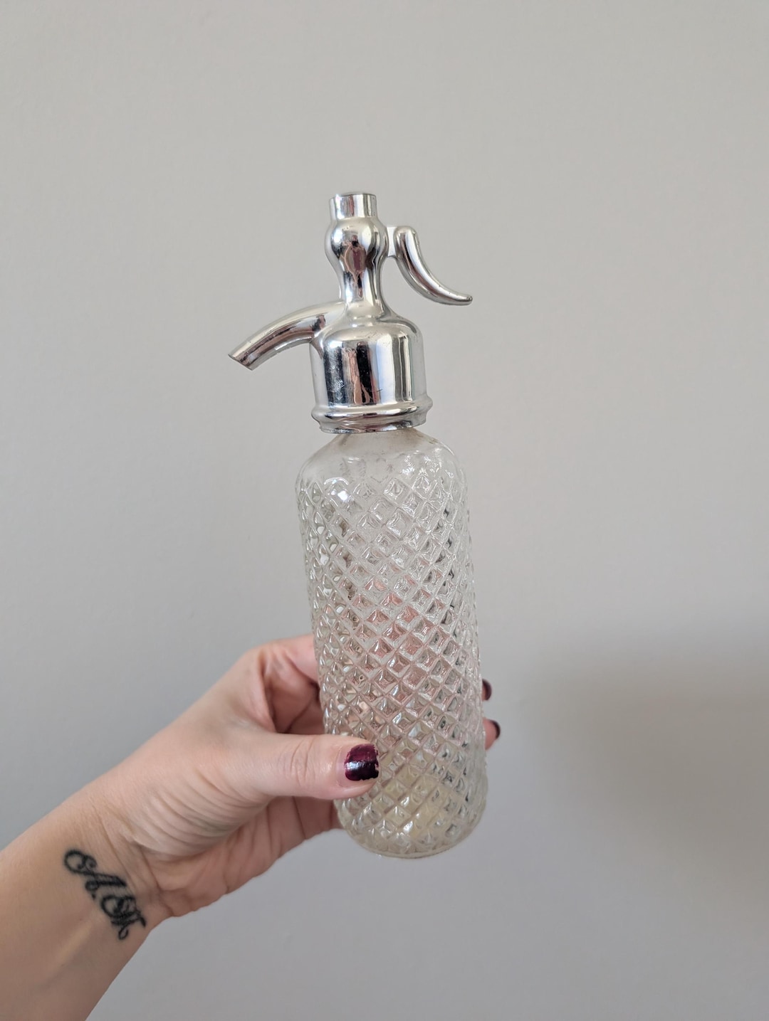 Vintage 1970s Avon Hobnail Glass Seltzer Perfume Glass Bottle