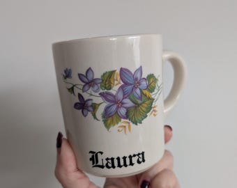 Vintage Laura Coffee Mug, Retro Floral Design, Retro name mugs
