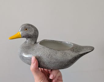 Vintage Grey Duck Ceramic Planter, Retro pottery, Catchall Dish
