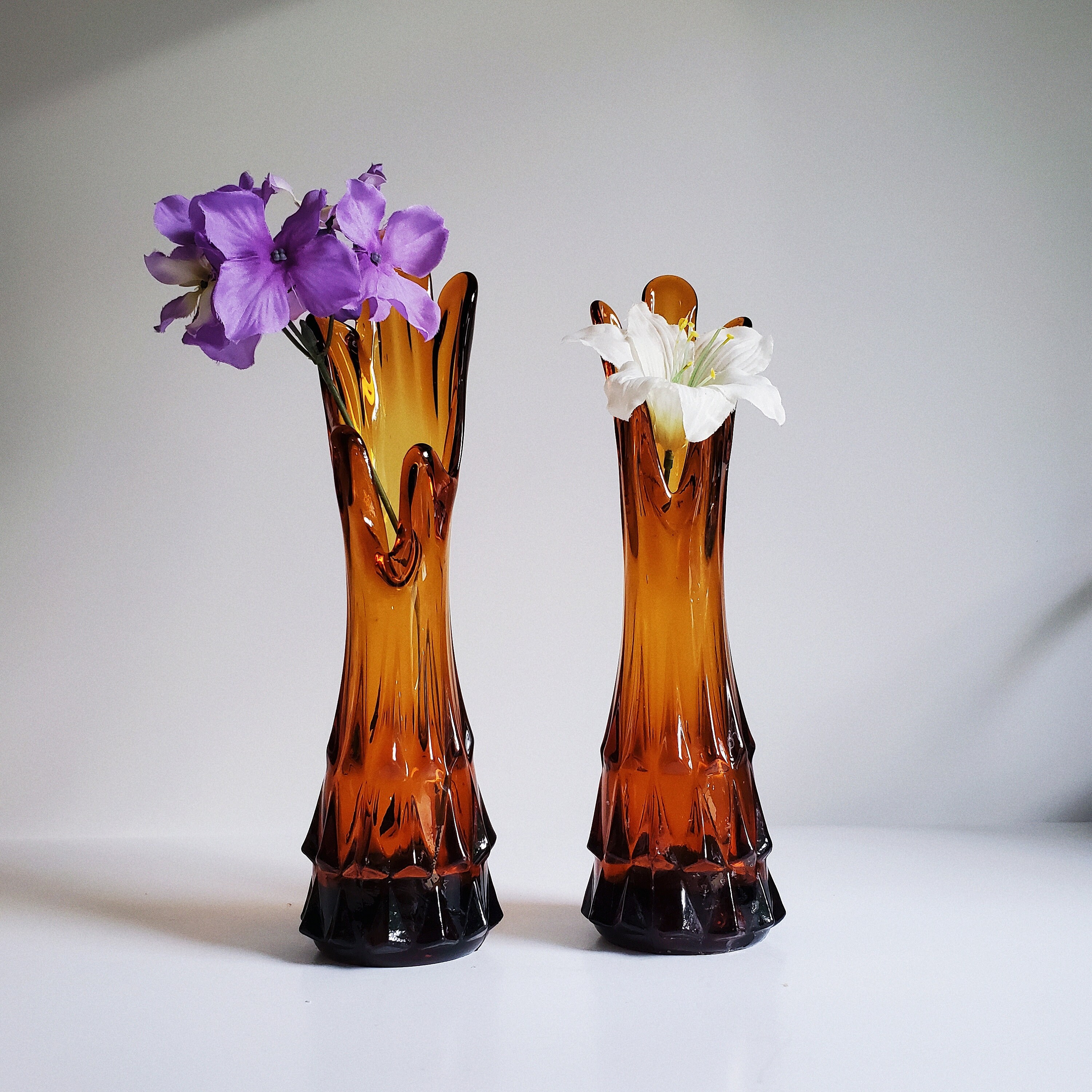 Vintage Amber Stretch Swung Vase with Studded Point Pattern Etsy