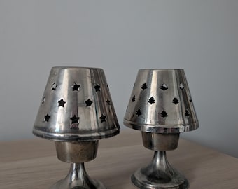 Vintage 1970s Silver Metal Tealight Holder, Star or Tree