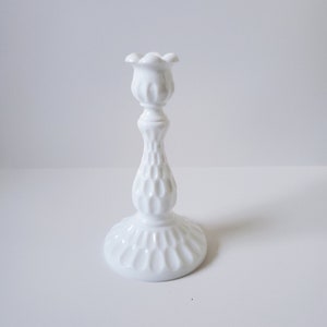 Vintage Fenton Thumbprint Milk Glass Candlestick Holder, 1950s White Decor