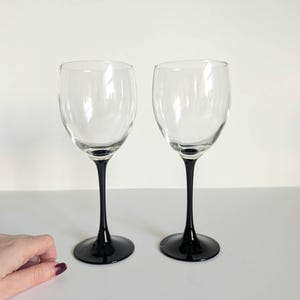 Vintage Luminarc France Black Stem White Red Wine Glasses, Set of 2, Black Stem Wine Glasses, Classic French glassware