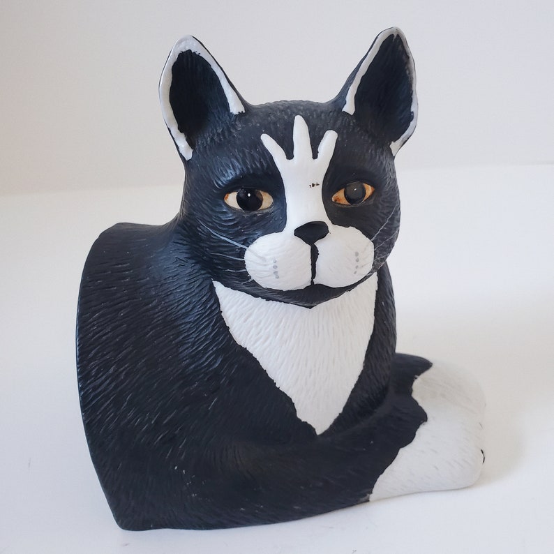 Fermalibri vintage anni '60 in porcellana ceramica in bianco e nero con figurine di gatti, fermalibri per ufficio biblioteca retrò, pezzo da esposizione per gatti immagine 8
