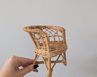 Vintage Wicker Mini Furniture, Rattan Plant Chairs, Retro Boho Plant Holder