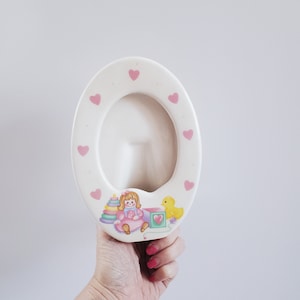 Vintage 80s Ceramic Picture Frame: Pastel Heart Decor