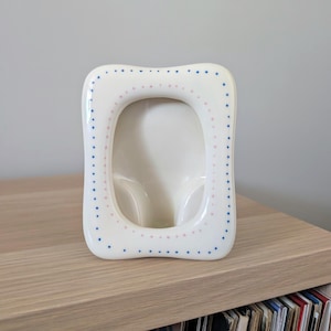 Vintage 80s Ceramic Picture Frame: Pink & Blue Dotted Retro Decor