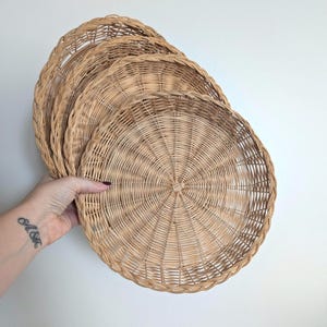 Vintage Wicker Wall Decor Plates: 1970s Boho Bamboo Set of 4
