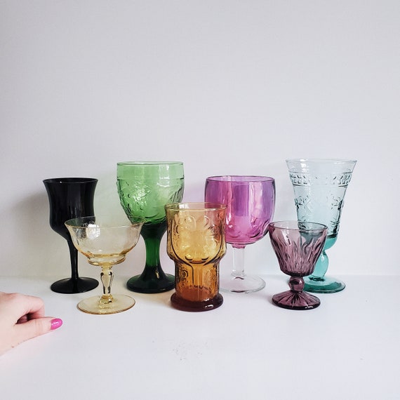 Vintage Choose Your Own Mismatched Coloured Glass Water/wine Goblets, Retro  Wine Glasses, Bohemian Wedding Glassware Decor 