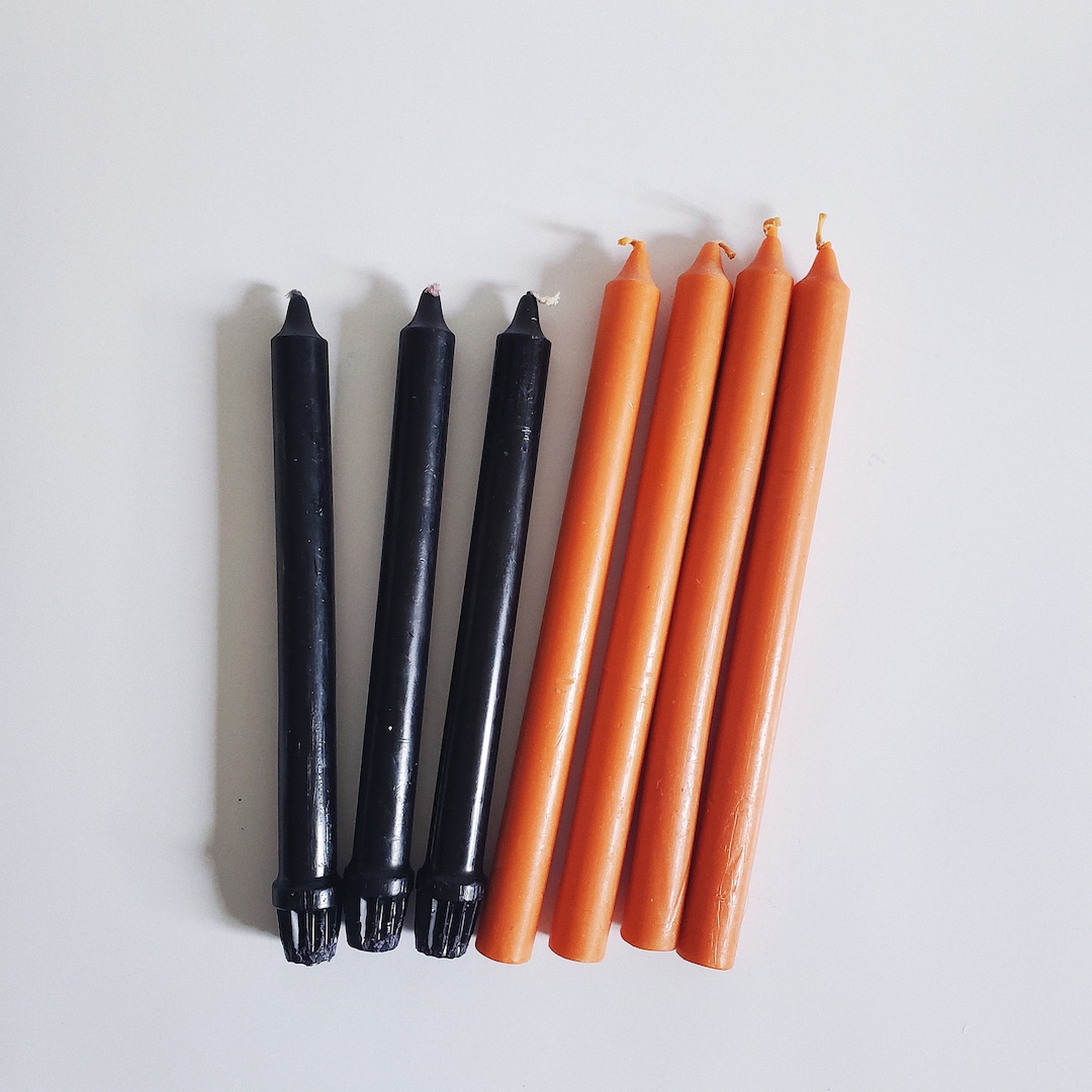 Vintage Coloured Taper Candles, Orange and Black Candles, Halloween