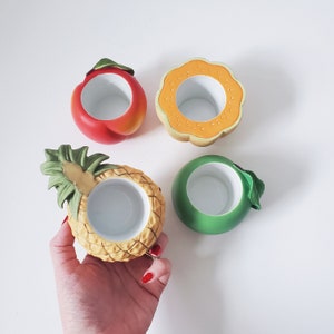 Vintage 1990s Partylite Ceramic Fruit candle holders, Ceramic Tealight Votive Candlestick Holder, Summer Decor