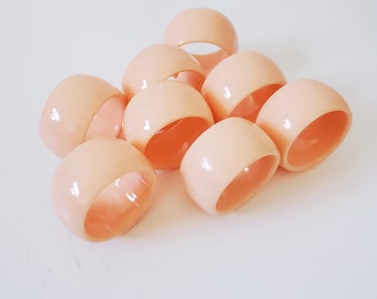 Vintage 1980s Peach Plastic Napkin Ring Holders, Set of 8, Retro Diningware