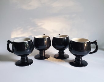Vintage Hall Pottery Mugs, set of 4, coffee cups, black and white pottery, vintage dishes,Irish coffee, collectible mugs