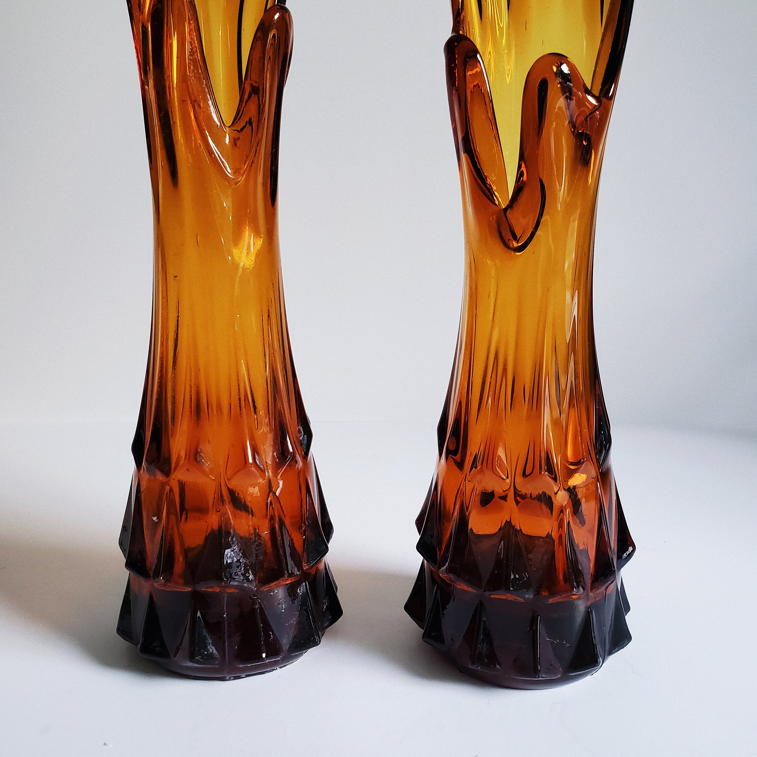 Vintage Amber Stretch Swung Vase with Studded Point Pattern Etsy
