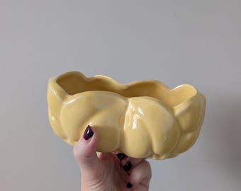 Vintage MCM Yellow Glazed Pottery Planter Vase, Rectangular Cactus holder