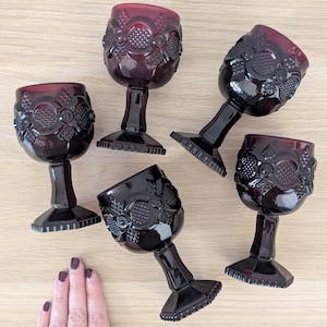 Vintage Avon Cape Cod Ruby Red Goblets - Set of 5