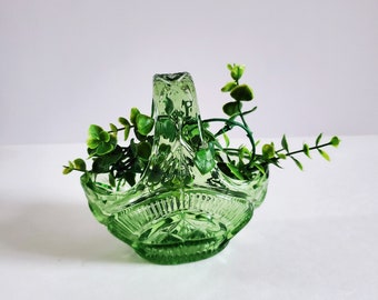 Vintage Green pressed glass basket, Josef Rindskopf Söhne A.G. Bohemia, Retro Green Planter