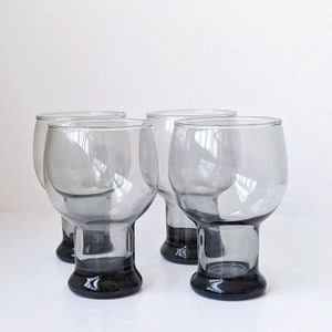 Vintage Smoked Grey Glass Pilsner Goblets - Set of 4