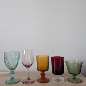 Vintage Mismatched Colored Glass Goblets, Retro Wine Glasses, Bohemian Decor image 13