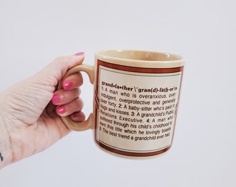 Vintage funny Grandfather Coffee mug with 5 definitions described,retro stoneware grandpa papa grandfather