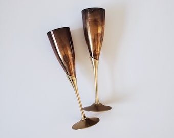 Vintage 1960s Matching Silver Plate Champagne Flutes, Vintage Barware