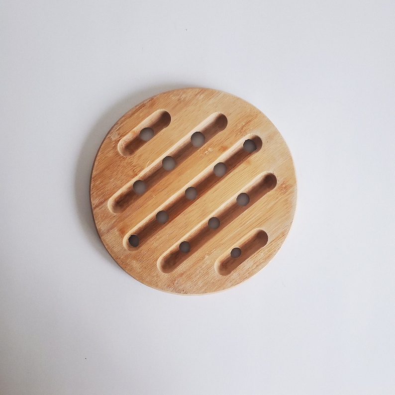 Vintage 1970s Mid Century Modern Wooden Trivet, Pot Holder, Plant Stand, Boho, Basket Wall image 2