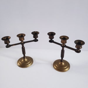 Vintage 1970s Matching Brass Candelabras, Solid Brass Candle Holders, Brass Wedding Decor, Antique Brass