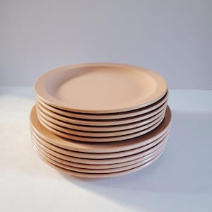 Vintage 1970er Jahre Vanguard Pink Melmac Teller: Retro Camping 12er Set Teller