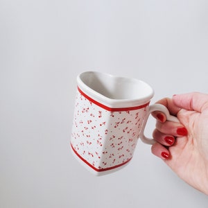 Vintage Valentines Day Heart Mug with heart shape handle, Vintage BF GF Coffee Cup, Gifts Mugs