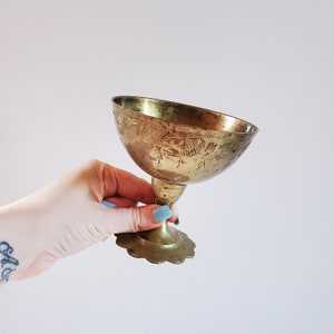 Vintage 1960s Brass Goblet: Rustic Tealight Candle Holder