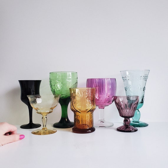 Vintage Choose Your Own Mismatched Coloured Glass Water/wine Goblets, Retro  Wine Glasses, Bohemian Wedding Glassware Decor 